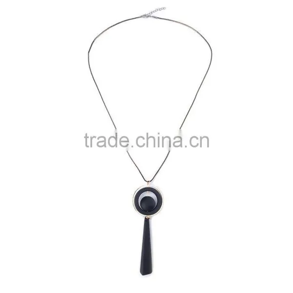 Chunky Bead Ball Wood Hoop Gold Hoop Rubber Strip Pendant Necklace Long Geometric Necklace photo-4