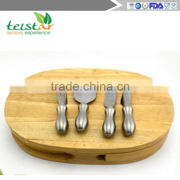 4 Cheese Knives With Board Set Rubber Wood Cheese Board Set Professional Bamboo & Wood Household Products Wood Cheese Tools photo-2