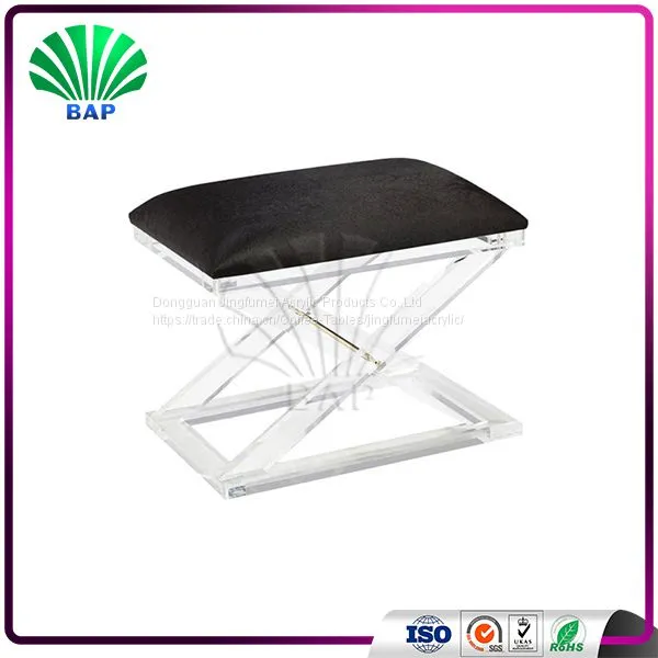 Luxury Home Furniture Acrylic Colored Cushion Stool Living Room Lucite Stool With Clear X-Shape Stool Legs photo-2
