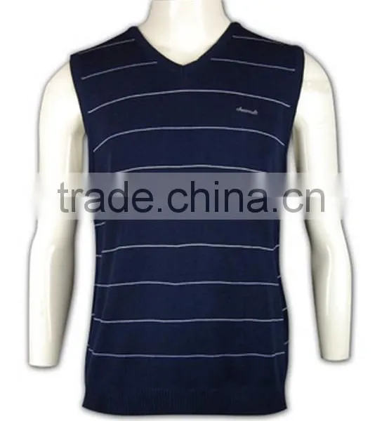 ISO9001/BSCI Manufature Embroidery Navy Blue Sleeveless Striped Sweater Vest photo-2
