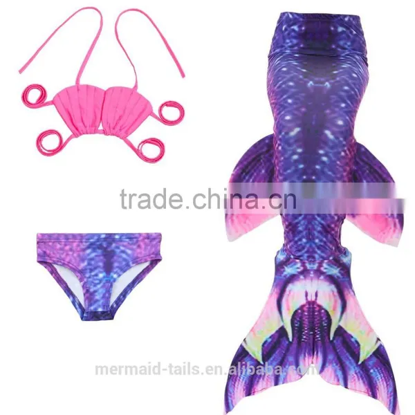 3pcs New Fairy Tale Kids Girl Mermaid Tail Swimmable Bikini Set Swimwear Costume photo-3
