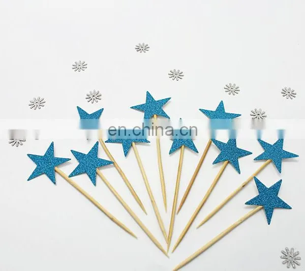 Cheap Blue Stars Paper Cupcake Toppers Birthday Cake Decorations photo-2