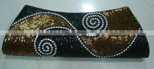 Miyuki Opaque Black Delicas Satin EXOTIC EMBROIDERED EVENING CLUTCH BAG HANDBAG PURSE