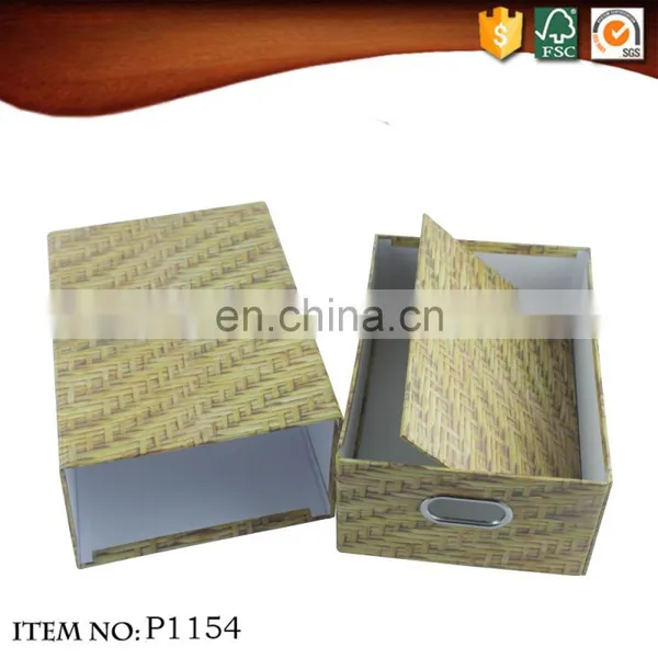 Multi-functional Storage Drawer Folding Weave Bamboo Decorative Pattern Gift Cardboard Box photo-3