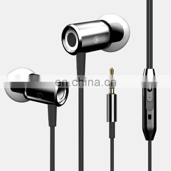 2017 Heavy Bass Gray Flat Cable Metal Earbuds With Mic for Iphone Samsung