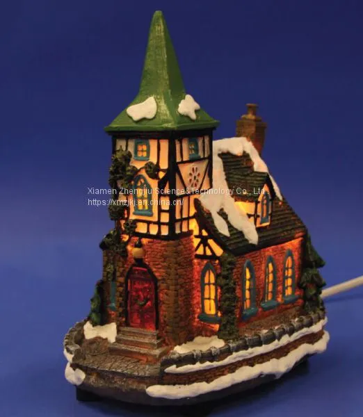 X'mas Church With 10L Play Snowman Polyresin Christmas House Decoration photo-2