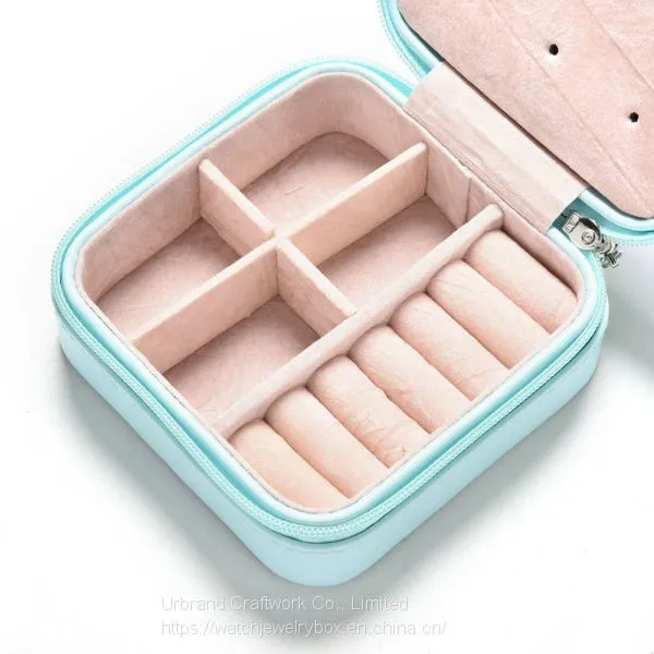 Custom Logo Small Travel Jewelry Organizer Box Lady PU Leather Zipper Closure Earring Jewelry Storage Box Travel Jewelry Case photo-3