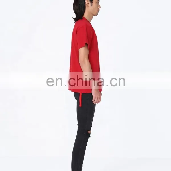 DiZNEW 2020 European and American Mens Vintage Pullover Organic Cotton t Shirt Red photo-5
