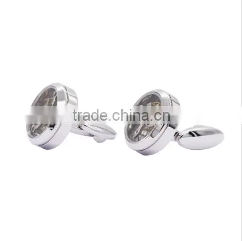 Silver Round Cuff Link Suits Shirt Tourbillon Mechanical Watch Cufflinks for Men photo-2