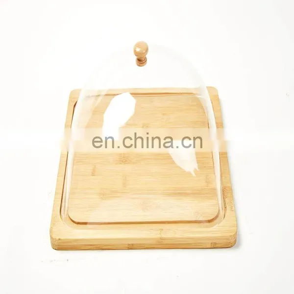 Hot Sale Eco-friendly Bamboo Cake Storage Tray,Bamboo Food Serving Tray With Acrylic Cover Pantry Organizer Kitchen & Tabletop photo-4