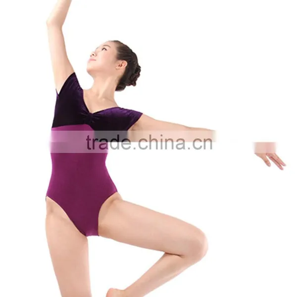 Hot Sale Two-tone Velvet Cotton Lycra Cap Sleeve Gymnastics Leotard photo-2