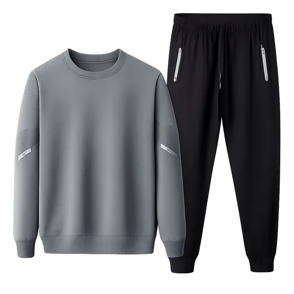 Men's 100% Polyester Crew Neck Long Sleeve Top & Jogger Pants Casual Two-piece Set photo-3