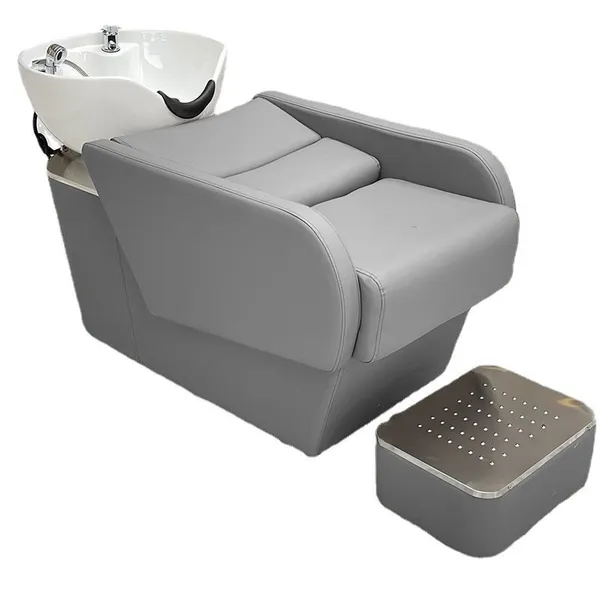 Japanese Shampoo Barber Chair With Ceramic Basin Hydraulic Lift Half Lying 300kg Capacity photo-2