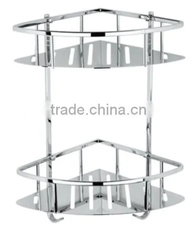 Stainless Steel Bath Corner Shelf, Stainless Steel Dual Tier Corner Rack With Hooks, 725-2 photo-2