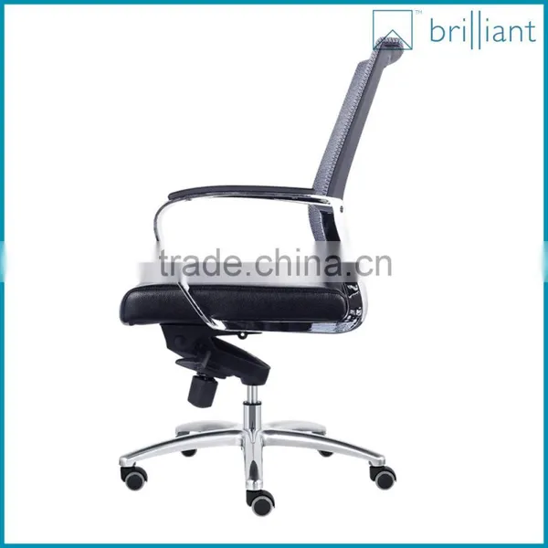 893-1B New Business Chair Mesh Leather Computer Office Chair Metal Armrest and Base Without Headrest photo-3