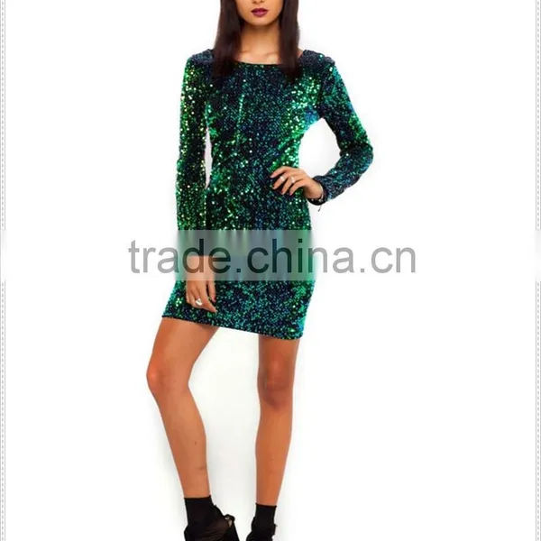 Deep V Neck Green Sequin Dress Evening Sequins Beaded Dresses photo-2