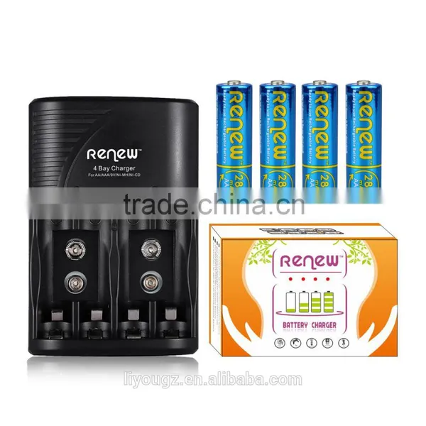2016 HOT!!! RENEW S2 4Bay Quick Smart AA AAA Battery Charger With 4pcs 2800mAh Ready-to-use AA Ni-MH Rechargeable Batteries photo-2