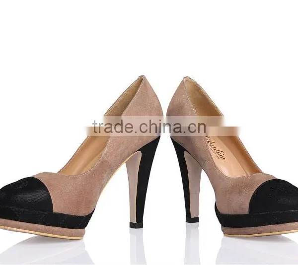 Sheepskin Fashion Apricot and Black High Heel Shoes With Safety photo-2