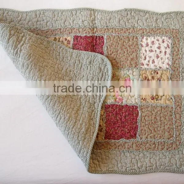 Shabby Chic Green Floral Patchwork Quilted Cotton Bedroom Bath Floor Mat Rug photo-3