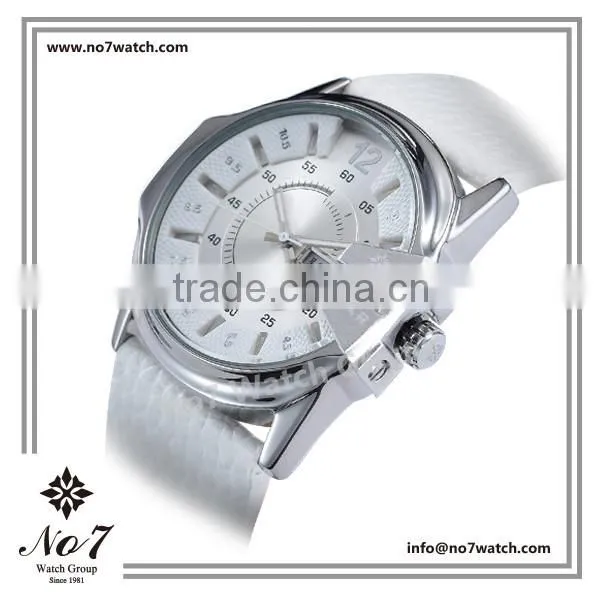 Unisex Silver Dial White Leather Strap 5ATM Resistant Watch photo-2