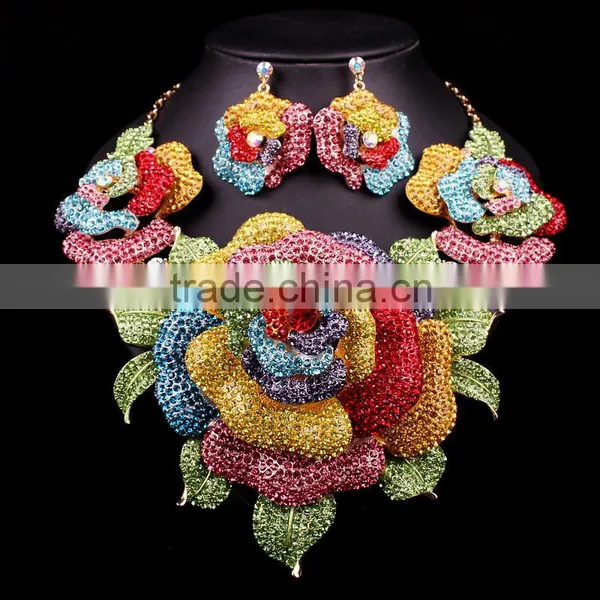 2016 Big Flower Bridal Wedding Jewelry Set/ African Statement Rhinestone Jewelry Set Quality Choice photo-2