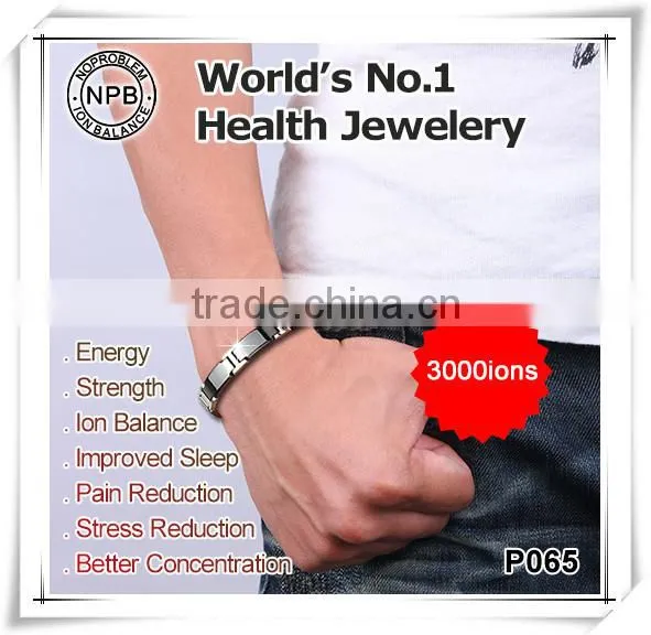 Noproblem P065 Germanium Tourmaline Power Beads Black Stainless Steel Bracelet photo-2