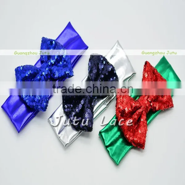 Beautiful Fancy Baby Knit Headbands With Bows - Glitter Sequin Bow With Shiny Elastic Hairbands photo-3