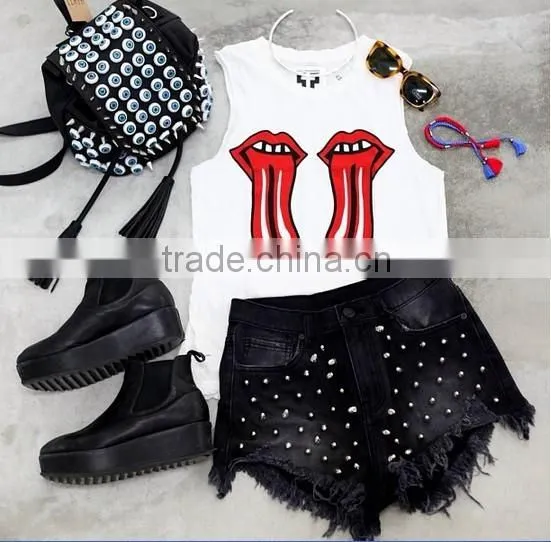 China Wholesale Printed Design Sleeveless Tank Top/ladies Top Chest Printing photo-3