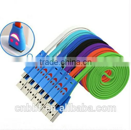 Flat Noodle LED Smile Face Micro/USB Cable for Android
