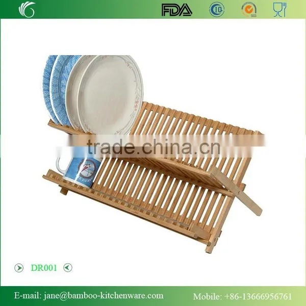 DR001 Bamboo Folding Dish Rack With Flatware Holder Set photo-3