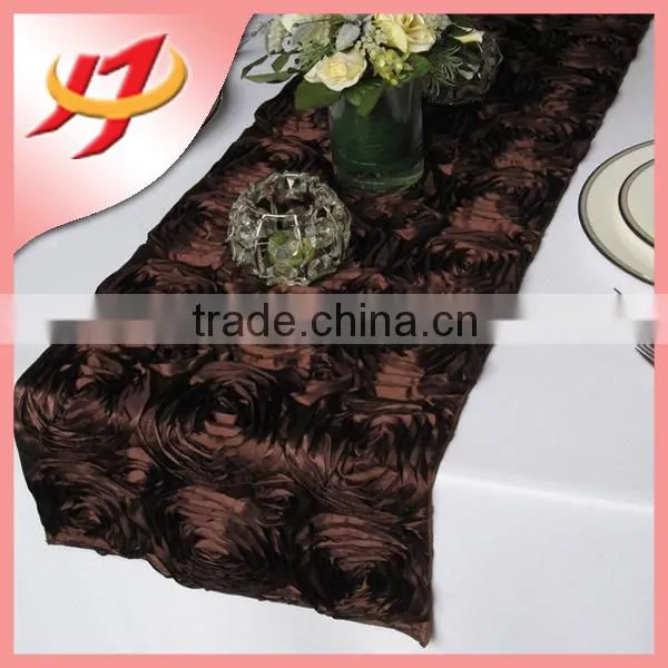 Cheap Wholesale Champagne Satin Rosette Dining Table Runner for Round Tables photo-4