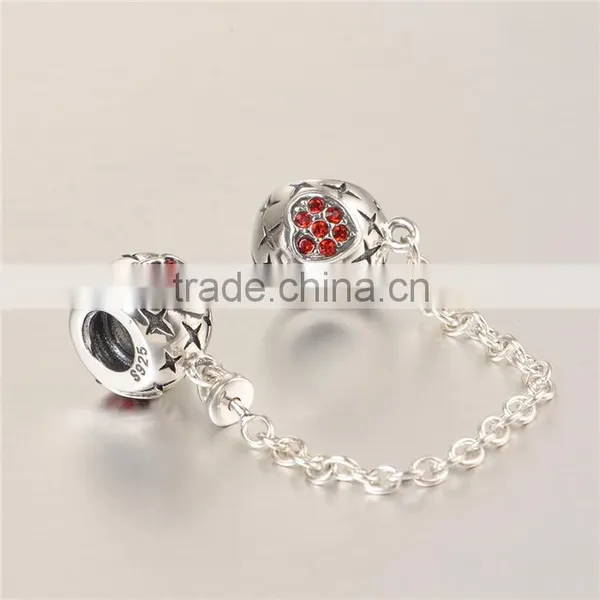 925 Sterling Silver Heart Red CZ Safety Chains Mother Day Gift Bracelet Chains photo-4