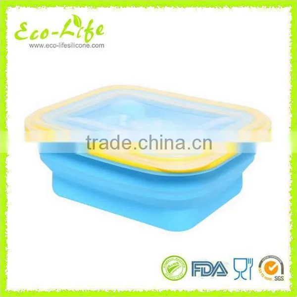 100% Silicone Color Frame Collapsible Lunch Box 600ML, Folding Food Fruit Container For Microwave Oven photo-3