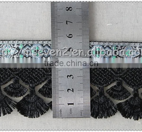 Wholesale 5.7cm Scalloped Shaped Fringe Trimming, Black Tassel Fringe, High-grade Jacquard Ribbon photo-2