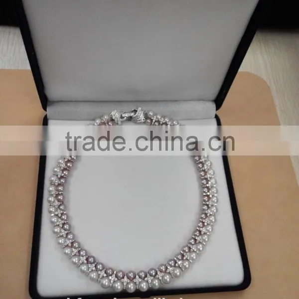 2 Rows 6.5-8mm Round Freshwater Pearl Jewelry Sets photo-2