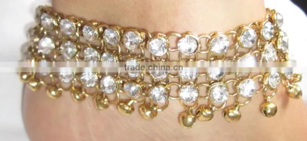 Broad PAYAL Anklets With Bells Pair GOLD , Plated photo-2
