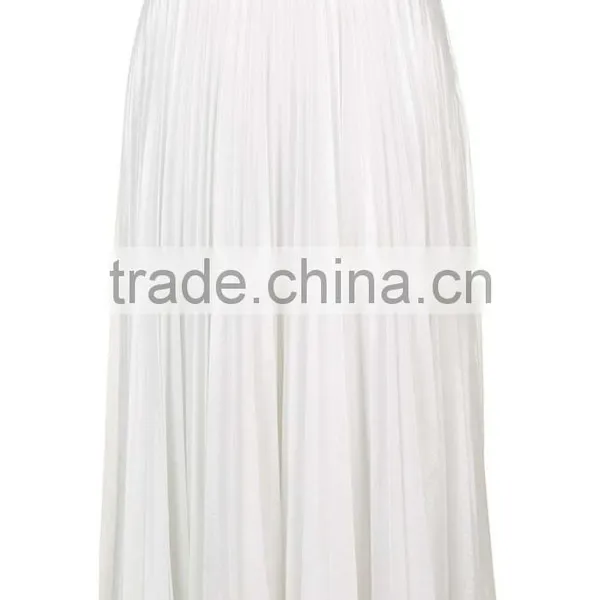 Hot Sale Iridescent Pleated Skirts High Waist Zip Up Plain White Beach Style Long Skirts photo-3