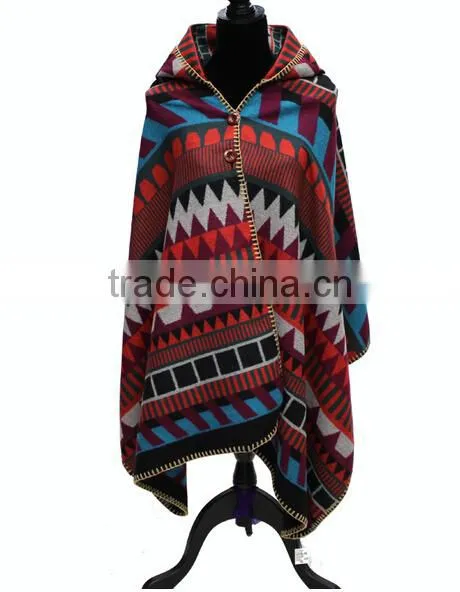 High Quality 2017 New Model Female Scarf Double-side Grid Printed Design Button With Hood Women Cloak photo-5