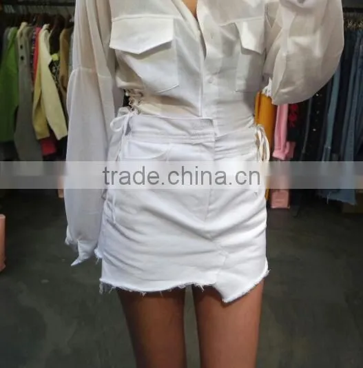 Runwaylover 5083 Sexy Europea Hot Waist Irregular Sexy White Skirt photo-3