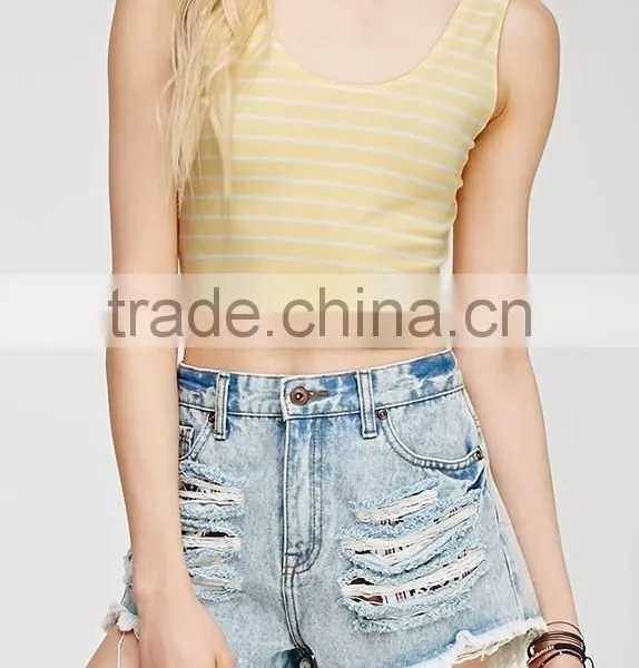 Summer Ready Striped Print Crop Tops Wholesale Women