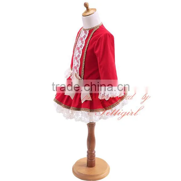 Wholesale Handmade Pettigirl Autumn Red Girl Boutique Dress Cotton Flower Girls Dress With Hair Accessories G-DMGD908-893 photo-4