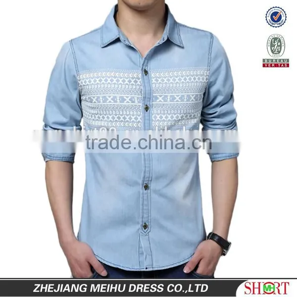 2016 New Design Men Printed Washed Denim Casual Shirt , Cowboy Shirt photo-3