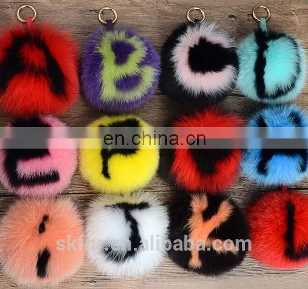 English Letters Design Fox Fur Pom Pom Keychain photo-5