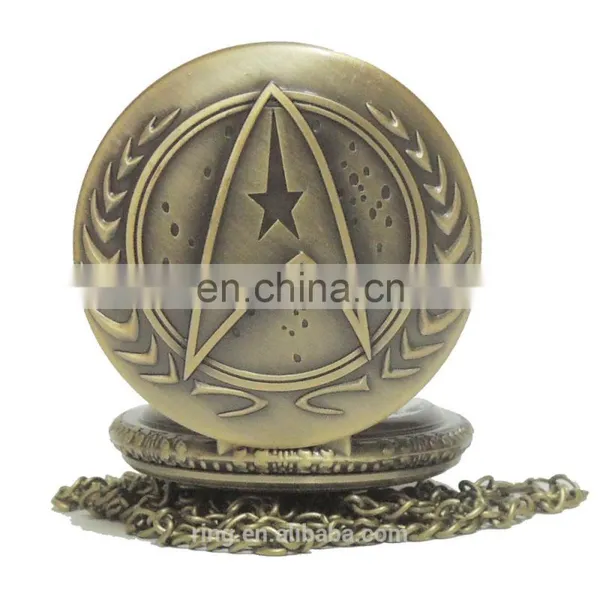Fashion Bronze Star Trek Star Fleet Dome Bronze Quartz Pocket Watch Analog Pendant Necklace Men Women photo-2