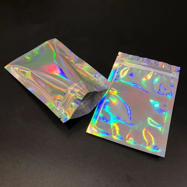 Cosmetic Packaging Bag Clear Brush Handle Cosmetic Microfiber Beauty Blender Holographic Mylar Bag photo-2