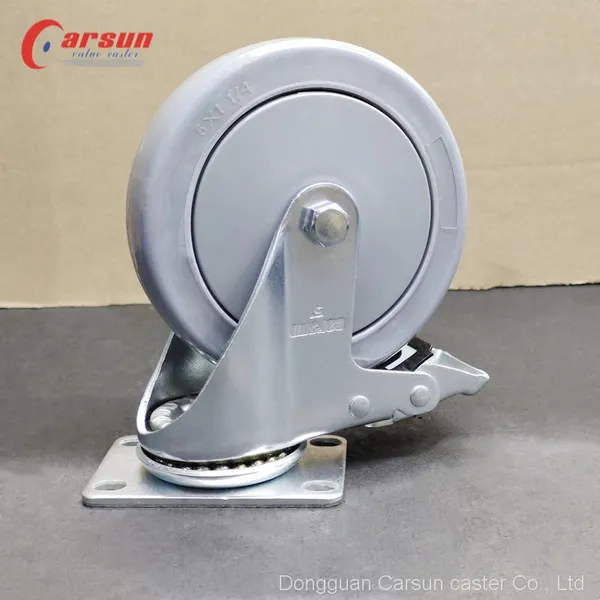Medium Castors 5 Inch Grey TPR Silent Caster Swivel Caster Wheel With Brake photo-3