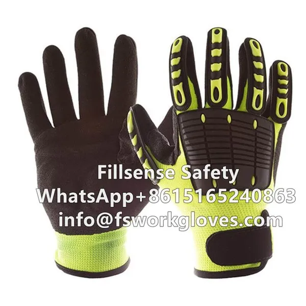 Cut and Impact Resistant UHMWPE(HPPE) Liner Nitrile Sandy Coated TPR Anti Impact Gloves Anti Vibration Gloves photo-3