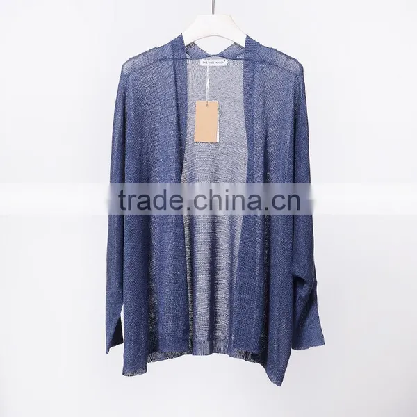 Summer Korean Style Slim Looking Bat Sleeve Linen Sweater Cardigan Air Conditioning Sunscreen Flax Shirt for Women photo-5