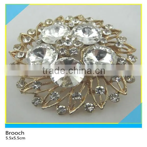 Gold Metal Flower Design Brooch Glass Rhinestone Brooch 5.5x5.5cm photo-4