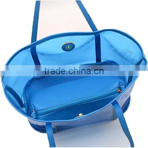 Jelly Color PU and PVC Handbags With Inner Bag Tote Bag in Bag photo-5